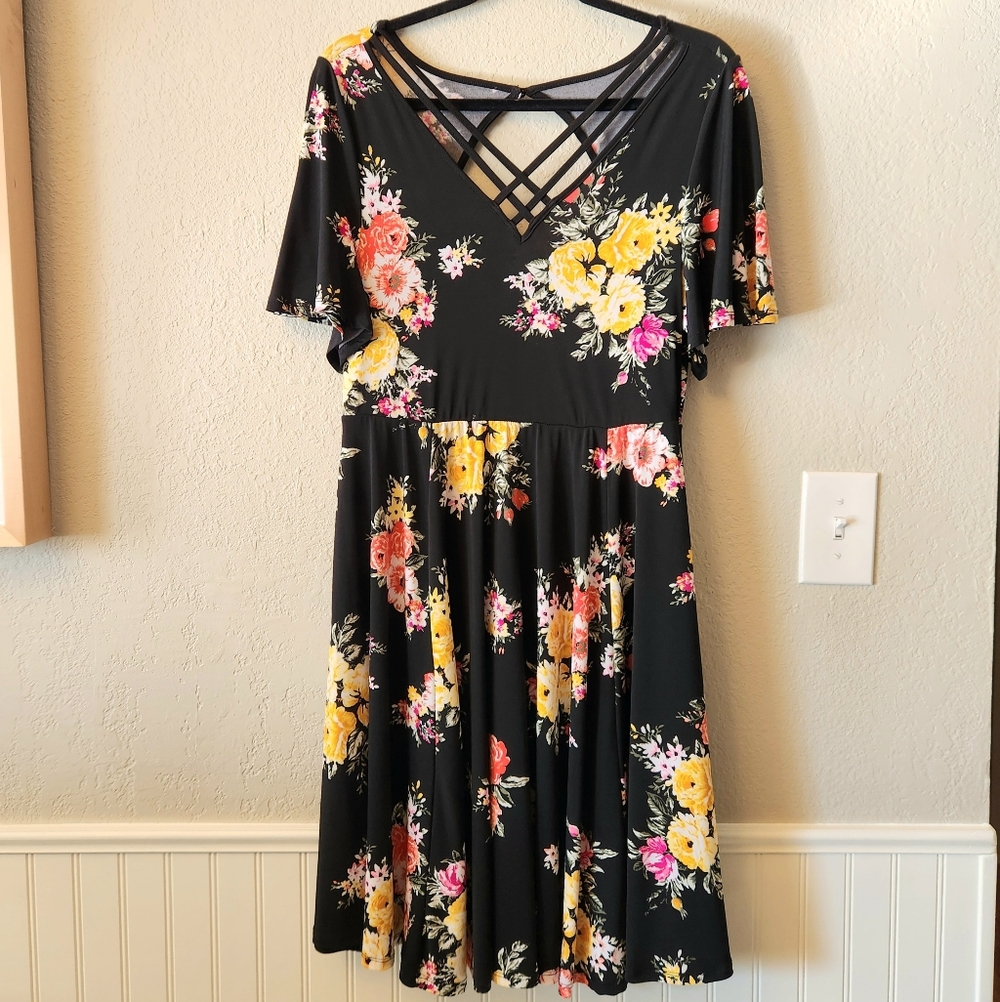 Torrid Black Floral V-Neck Dress